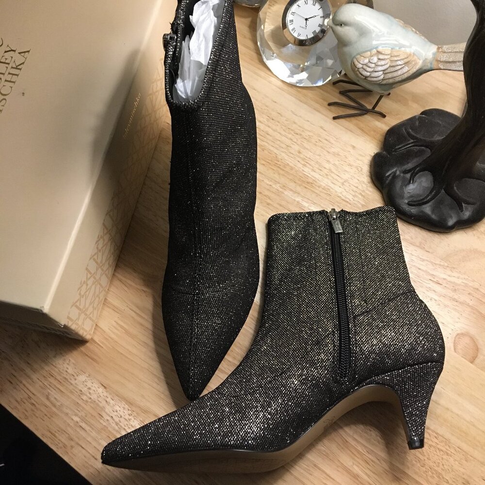 BADGLEY MISCHKA Erma Pointed Toe Booties in Mesh Sparkle Size 7 NIB